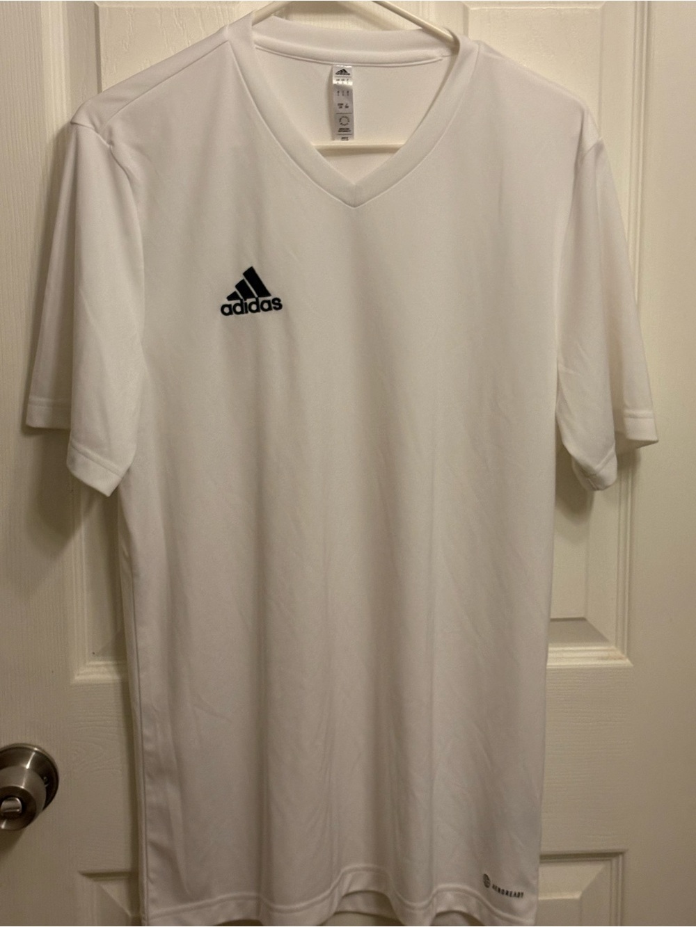 adidas White V‑Neck Athletic Jersey with Black Logo